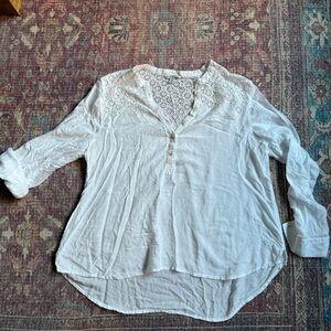 American Eagle Women's XL White Crochet Detail Long Sleeve Blouse